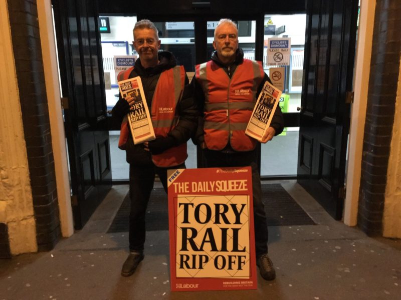 Worcester Labour Party campaigners highlighting the rip off that rail commuters face and Labour