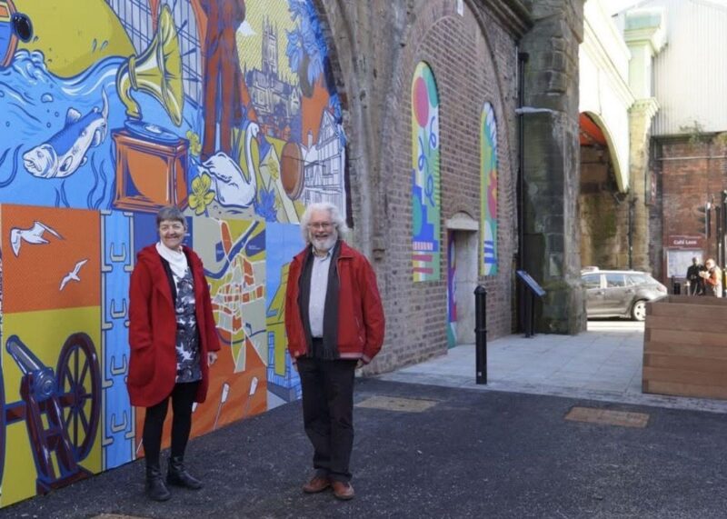 Councillor Adrian Gregson and Lynn Denham at the Arches redevelopment walkway in Worcester
